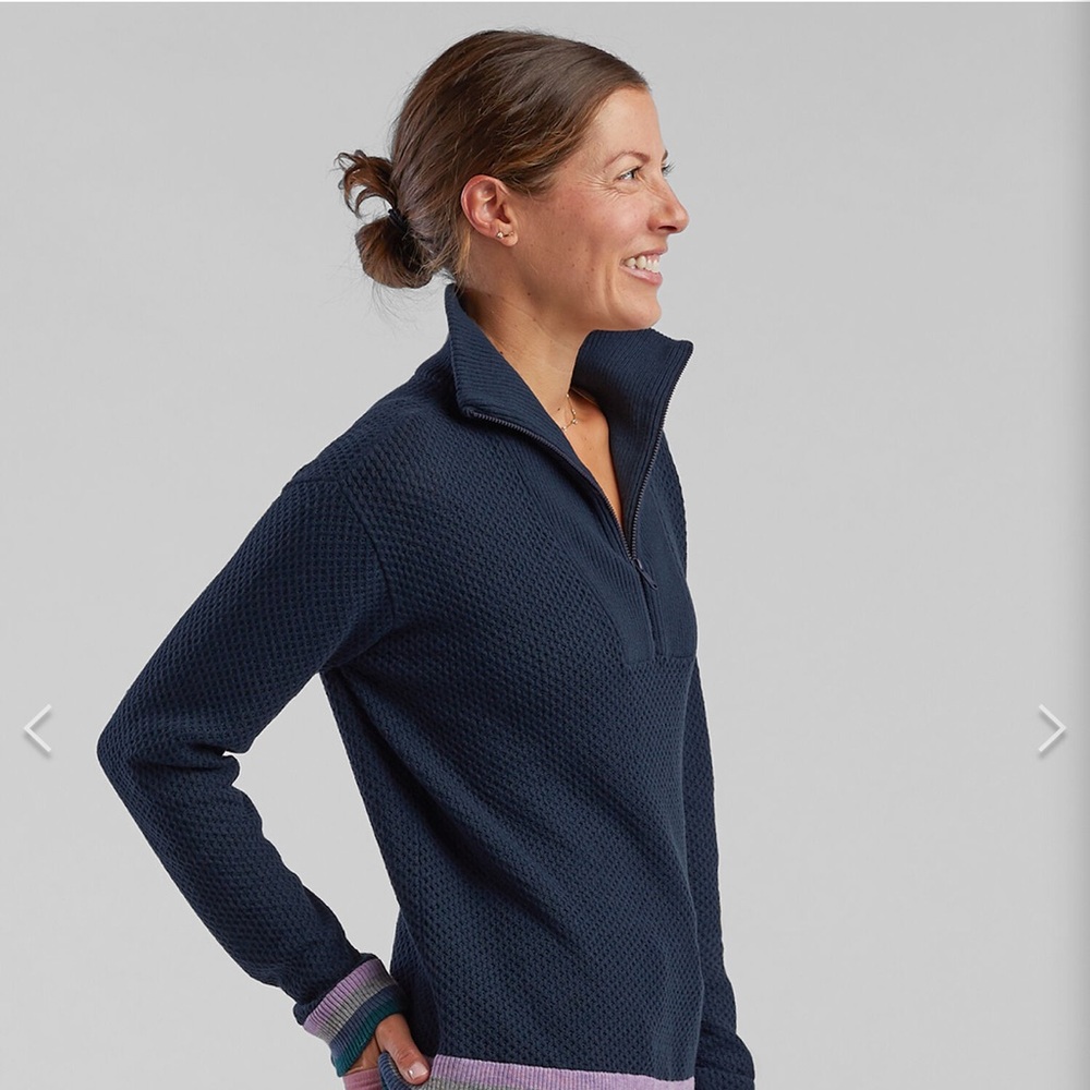 Title Nine Woolicious Merino Wool Blend Waffle Knit 1/4 Zip Pullover Sweater L - Picture 8 of 8